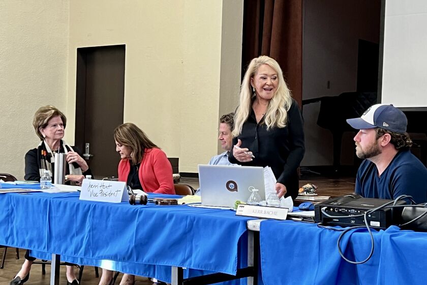La Jolla Town Council Vice President Jerri Hunt led the four La Jollans running for trustee spots in introducing themselves at the council’s April 21 meeting.
