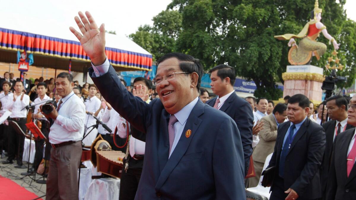 Cambodian Prime Minister Hun Sen, a frequent target of Kem Ley's criticism, at an event in Phnom Penh on Jan. 7, 2017. marking the anniversary of the 1979 downfall of the Khmer Rouge regime.