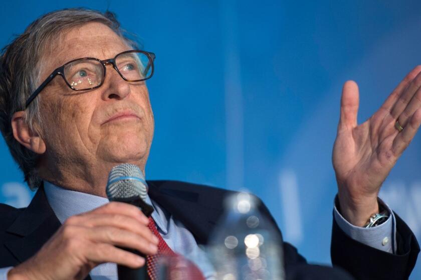 (FILES) In this file photo taken on April 21, 2018 Co-Chair of the Bill & Melinda Gates Foundation, Bill Gates, speaks during the discussion 'Building Human Capital: A project for the world' in the IMF/World Bank spring meeting in Washington, DC. Bill Gates is not a huge fan of Donald Trump, and at a recent event hosted by his foundation, he made that clear as he revealed details about his interactions with the US president. The billionaire Microsoft founder drew laughter from the crowd when he said that at two meetings, Trump needed help distinguishing the HIV virus, which can lead to AIDS, from HPV, a sexually transmitted disease that can cause cervical cancer or genital warts."Both times, he wanted to know if there was a difference between HIV and HPV so I was able to explain that those are rarely confused with each other," Gates said, in video footage of the meeting broadcast late May 17, 2018 by MSNBC. / AFP PHOTO / ANDREW CABALLERO-REYNOLDSANDREW CABALLERO-REYNOLDS/AFP/Getty Images ** OUTS - ELSENT, FPG, CM - OUTS * NM, PH, VA if sourced by CT, LA or MoD **