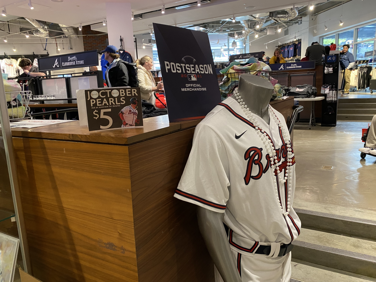 Perfecting the Joc Pederson postseason look with "Joctober Pearls" will set you back $5 if you visit the Atlanta team store.