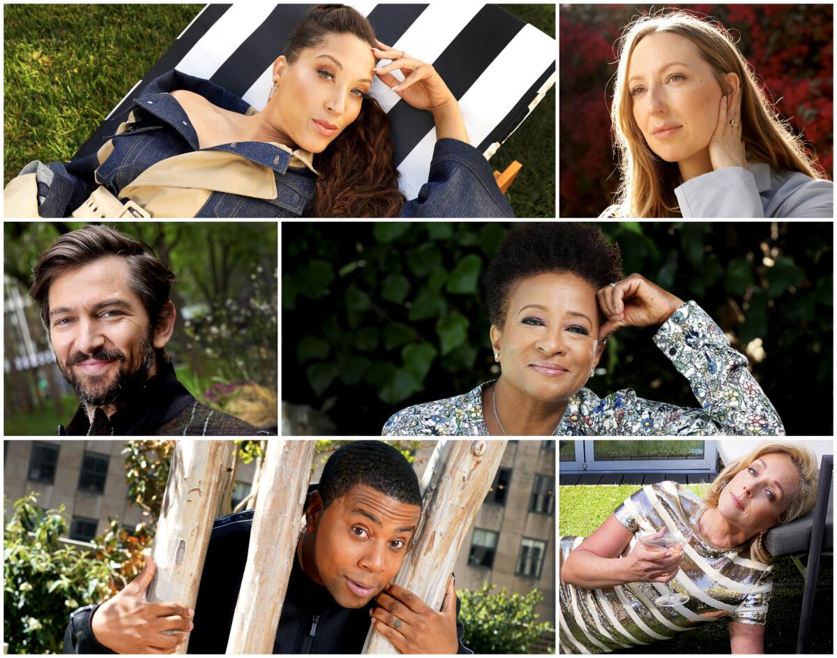 A collage of portraits of Robin Thede, Anna Konkle, Wanda Sykes, Jane Krakowski, Kenan Thompson and Michiel Huisman.