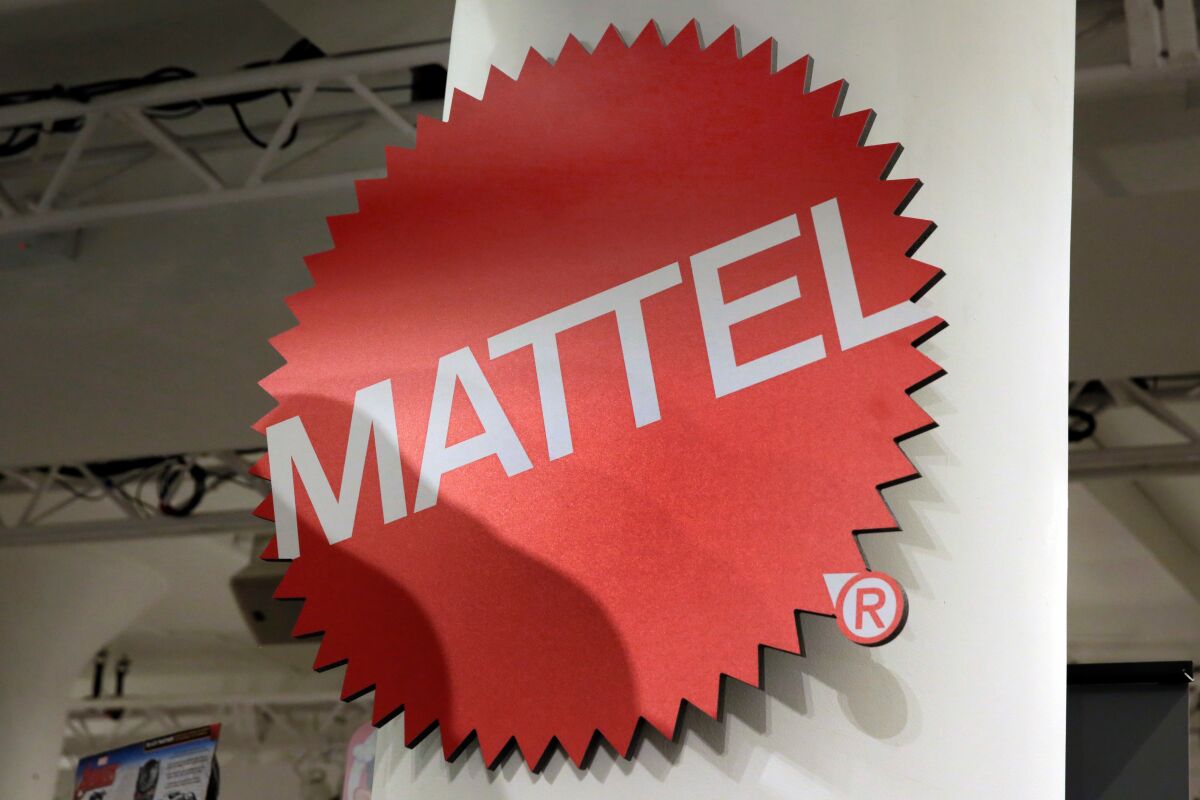 A round, red Mattel logo with serrated edges