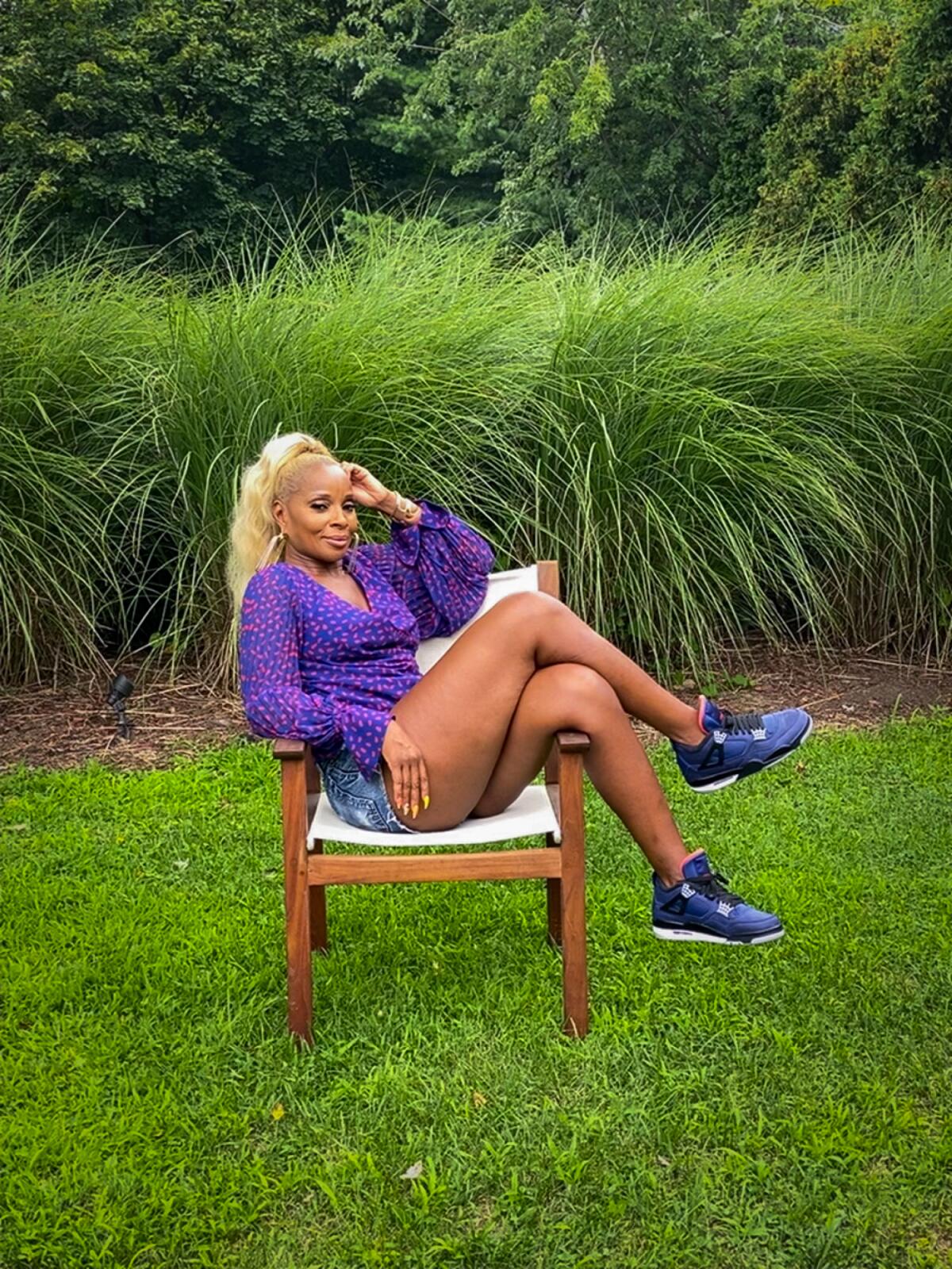 Actress and R&B recording artist Mary J. Blige in the backyard of her home. Blige stars in Starz’s “Power Book II: Ghost.”