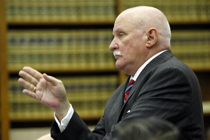 | Milt Silverman, attorney Michael Crowe, speaks during a hearing seeking a finding of factual innocence for Crowe, who was once accused in the murder of his sister Stephanie. The hearing in San Diego Superior Court is supposed to last a few days. | (Photo by K.C. Alfred/U-T San Diego)