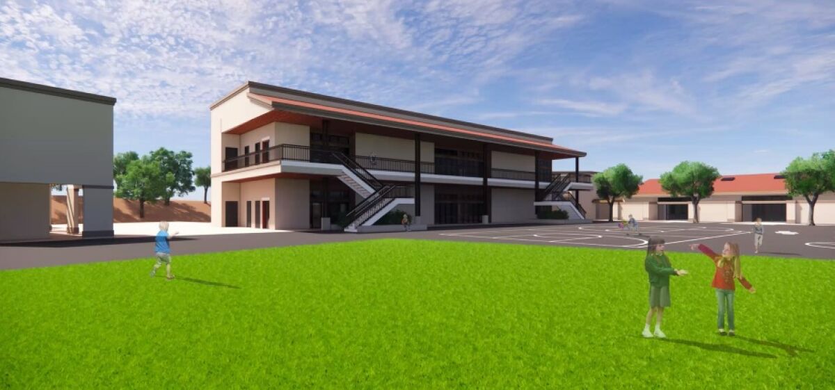 A rendering of the new two-story classroom building at Solana Santa Fe.