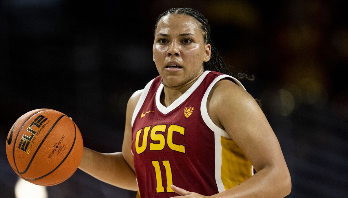 USC guard Destiny Littleton controls the ball during a loss to UCLA on Dec. 15.