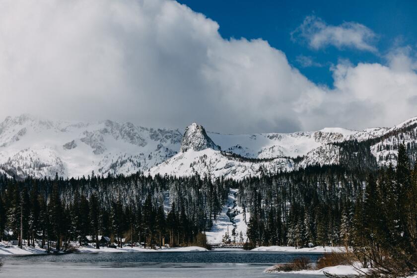 A view of Twin Lakes in Mammoth Lakes, where winter in the Eastern Sierra isn't over yet. A weekend storm dropped more than a foot of snow in the Mammoth Lakes basin.