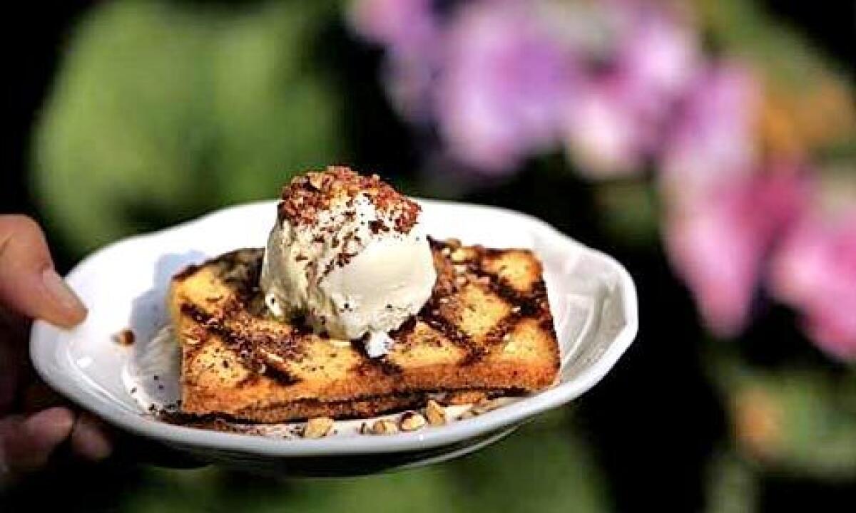 PATIO MAGIC: A toasty poundcake sandwich with chocolate-hazelnut filling.