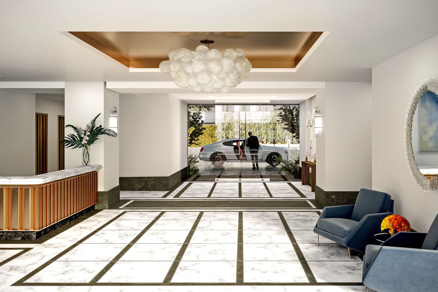 A rendering of the nearly completed penthouse showing the lobby area.
