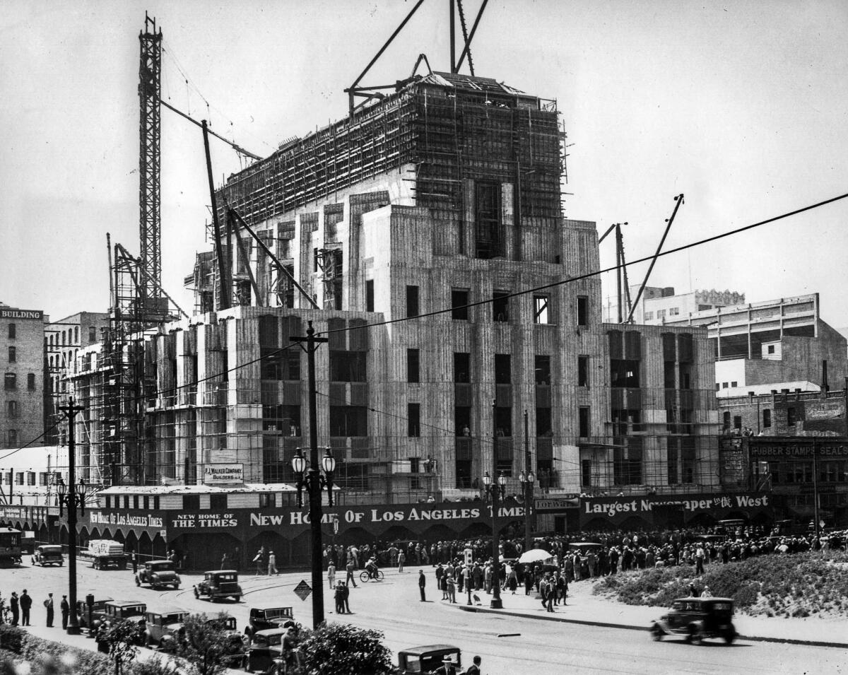 April 10, 1934: The Los Angeles Times building during cornerstone ceremonies.