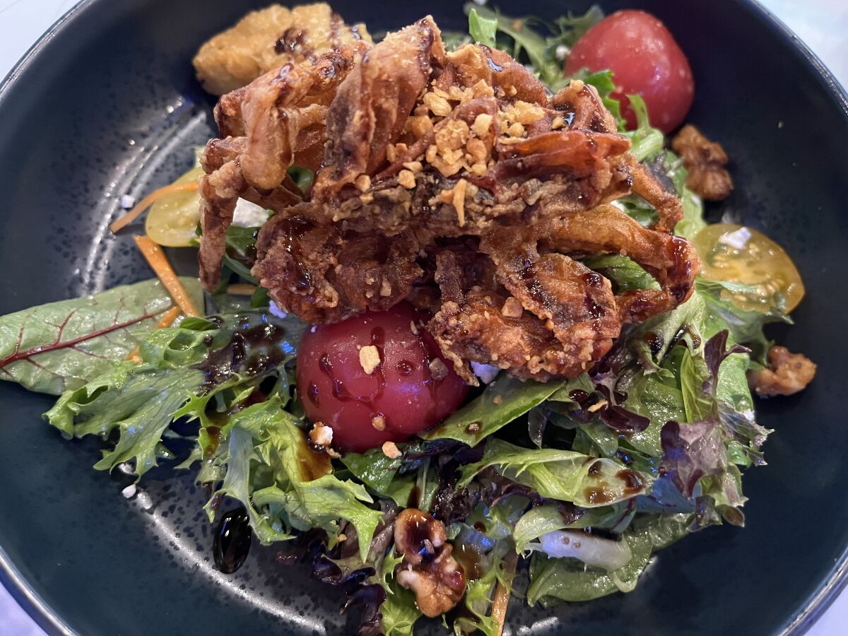 Softshell crab salad at Glass Box restaurant at Sky Deck in Del Mar Heights
