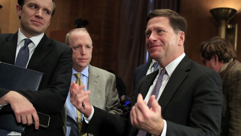 The partial shutdown leaves SEC Chairman Jay Clayton, right, hamstrung in fulfilling two of President Trump’s pro-business priorities: softening rules and enticing more companies to go public.