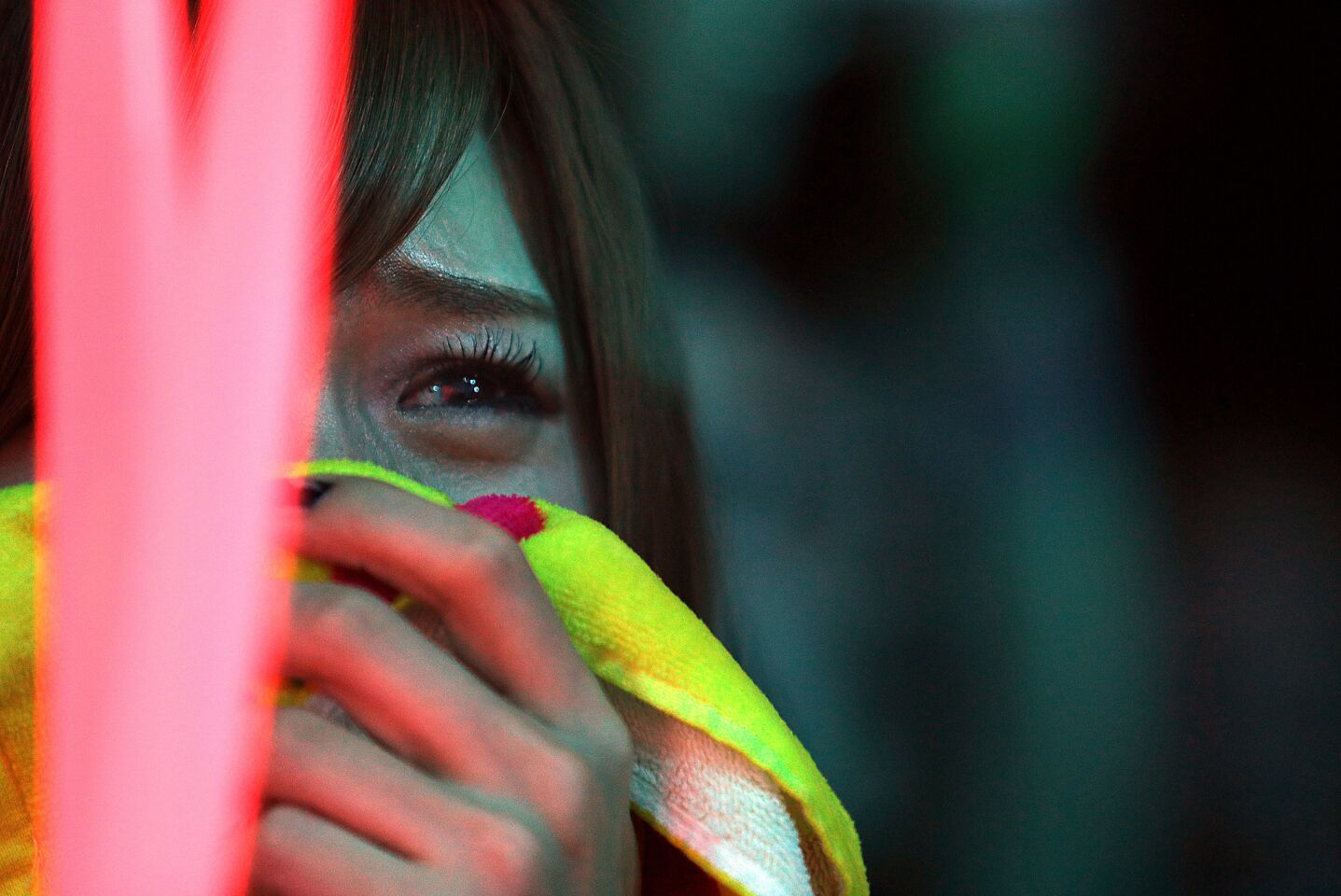A fan cries during X Japan's performance at Coachella on Saturday.