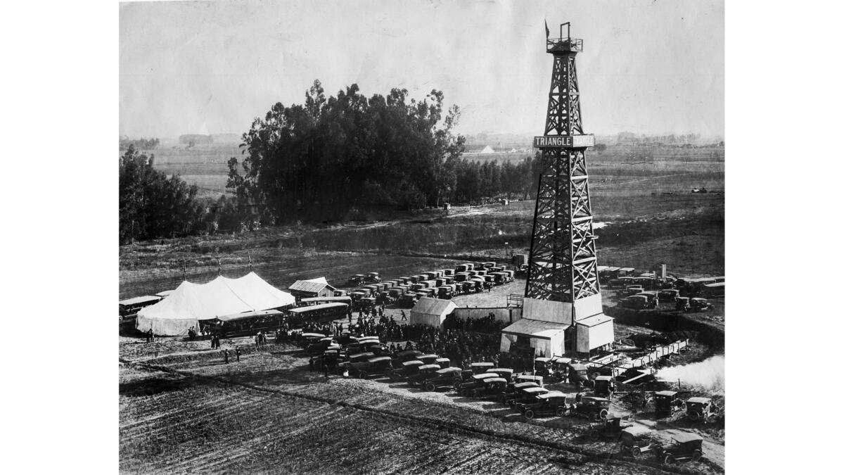 Circa 1923 photo of Triangle Oil Syndicate party. Photo published in the July 21, 1923, Los Angeles Times.