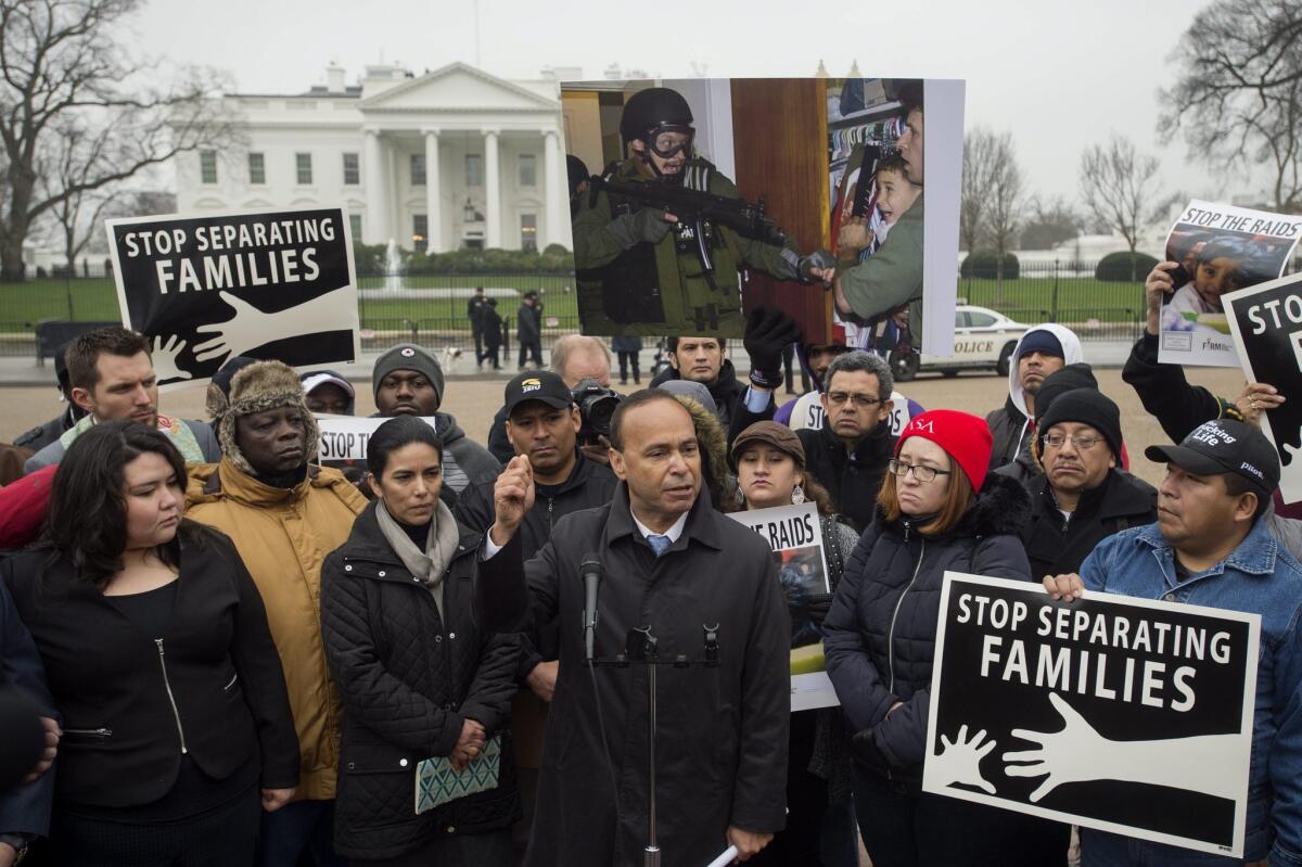 Democratic Representative from Illinois Luis Gutierrez calls on President Obama to grant temporary protected status to some individuals already ordered to be deported, on Jan. 8.