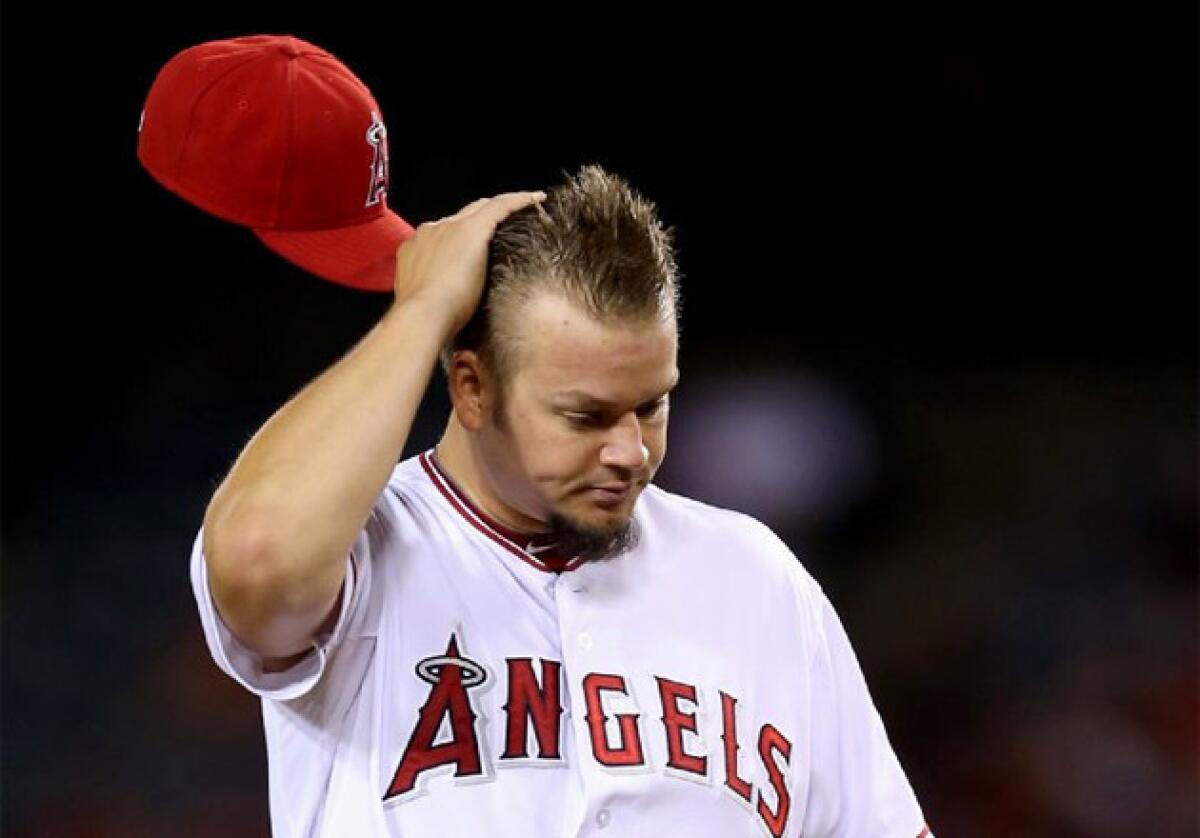 Angels' Joe Blanton dropped to 0-7 on the season after giving up seven runs on 12 hits Monday.