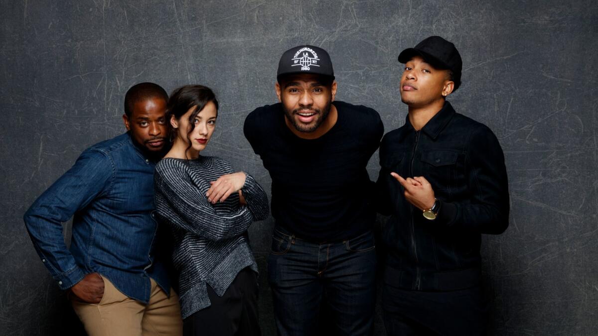 Dulé Hill, left, Seychelle Gabriel, J.D. Dillard and Jacob Latimore, from the film "Sleight."