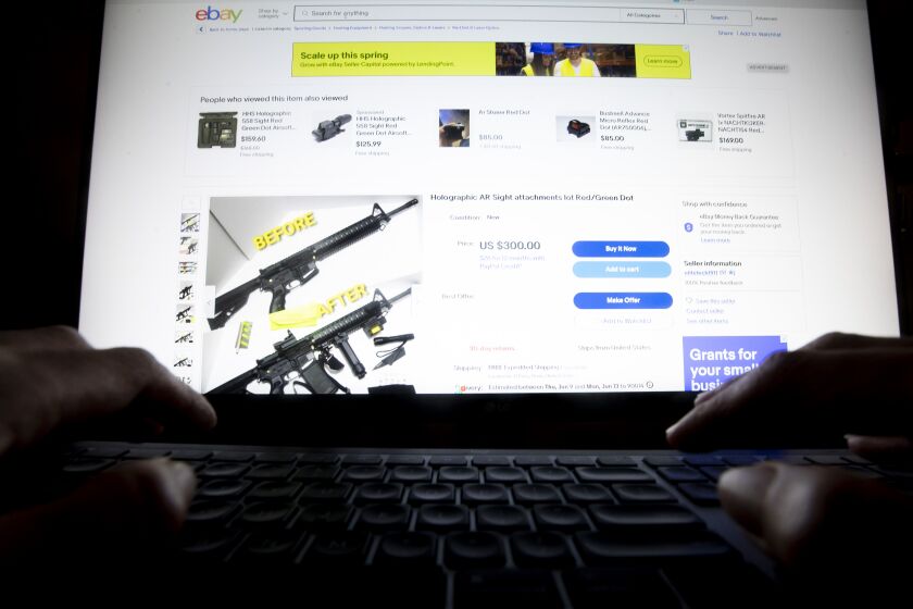 Los Angeles, CA - June 06: In this photo illustration an Ebay auction for firearms accessories is seen on a display on Thursday, June 7, 2022 in Los Angeles, CA. (Keith Bedford / Los Angeles Times)