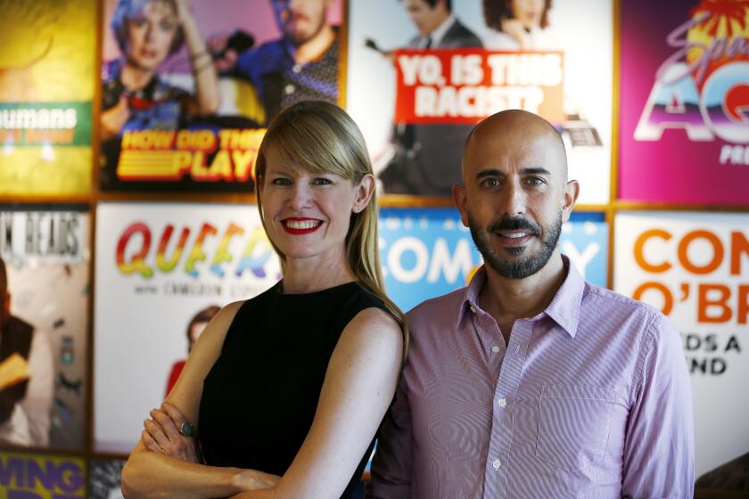LOS ANGELES, CALIF. - AUG. 29, 2019. Jessica Bendinger and Michael Seligman are the hosts of the podcast "Mob Queens." (Luis Sinco/Los Angeles Times)