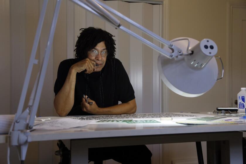 Mark Steven Greenfield is shown in his Altadena home studio. A solo retrospective of his work is at the California African American Museum.