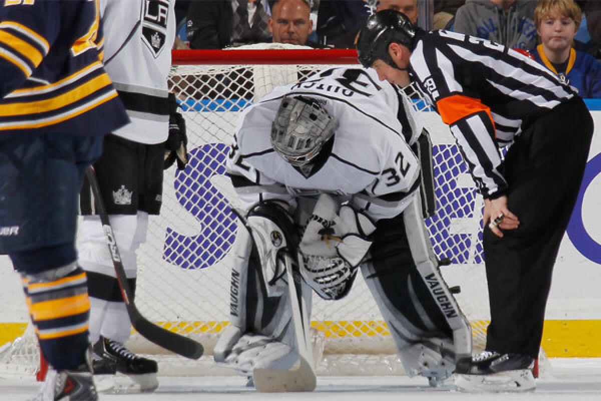 Kings goalie Jonathan Quick was injured in the third period at Buffalo on Nov. 12.