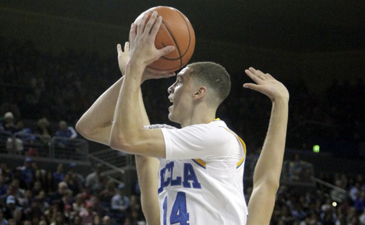 UCLA freshman Zach LaVine shoots during a loss to Arizona on Jan. 9. LaVine, like several of his Bruins teammates, has struggled to find consistency in his shooting.