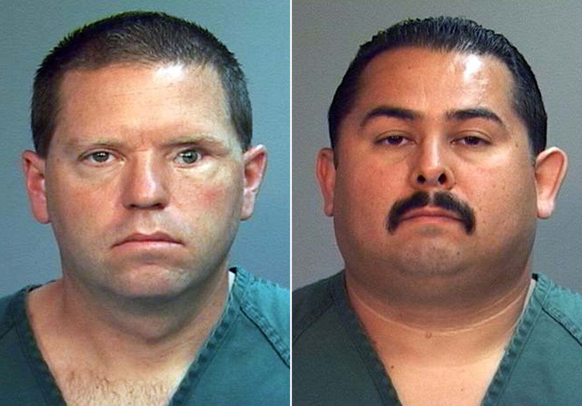 Former Fullerton police officers Jay Cicinelli, left, and Manuel Ramos acted within department policy at the time of Kelly Thomas' deadly beating, a police trainer testified in court Tuesday.