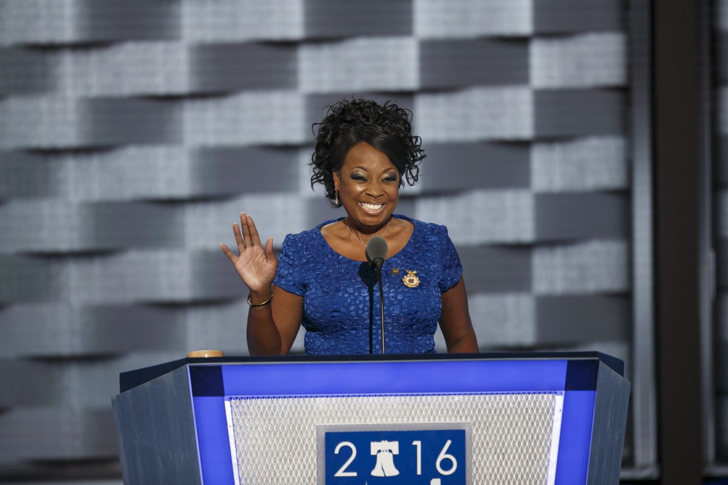 Actress Star Jones waves at the 2016 Democratic National Convention in Philadelphia.