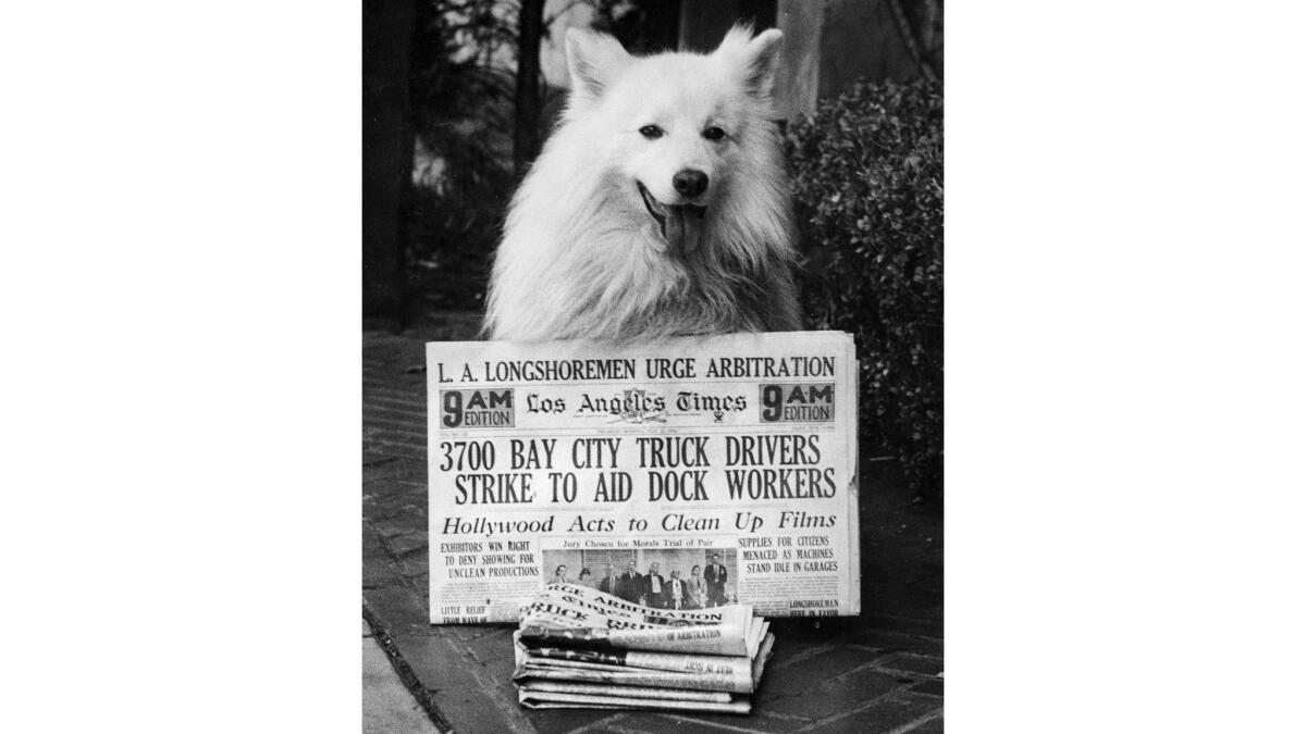 July 12, 1934: Sammy Boy sells copies of the July 12, 1934, Los Angeles Times at Wilshire and Western.