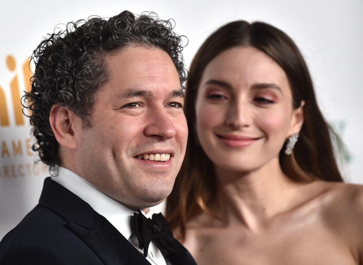 Gustavo Dudamel and his wife Maria Valverde arrive for the LA Philharmonic's Homecoming Gala at the Walt Disney Concert Hall.