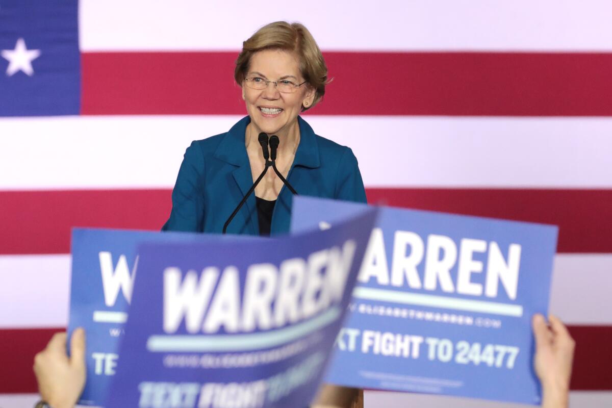 Elizabeth Warren at her primary night event in Manchester, N.H.