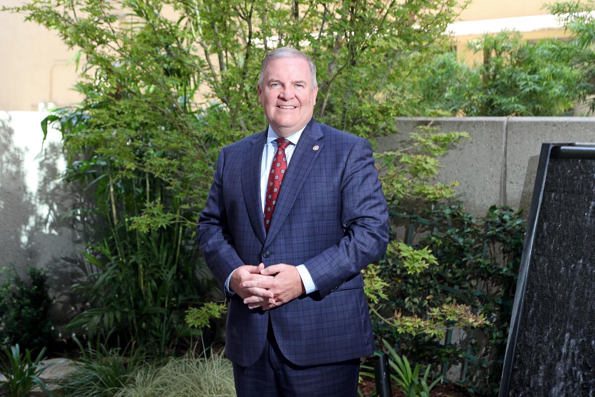 Robert Braithwaite, president and CEO of Hoag, stands outside Hoag Hospital on Thursday in Newport Beach.