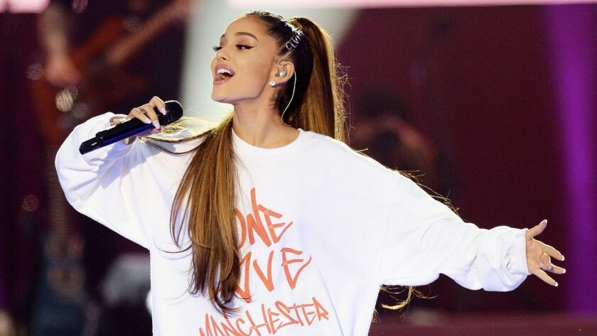 Ariana Grande performs Sunday at the One Love Manchester benefit concert in England.