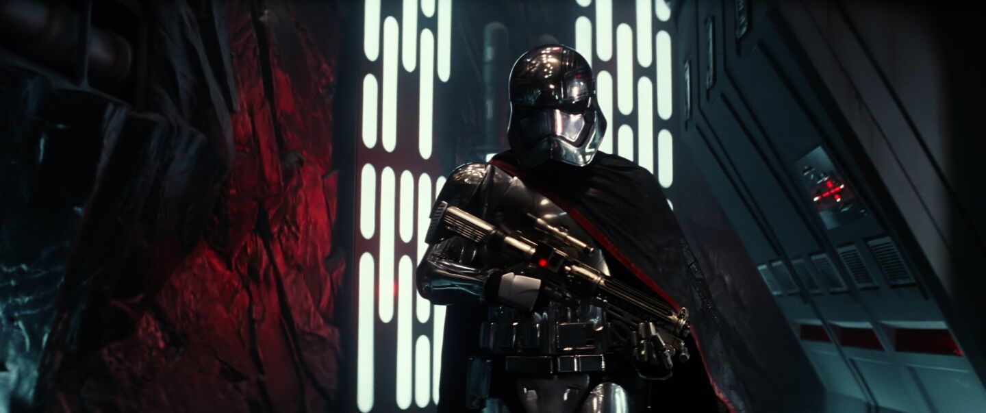 Shown is Captain Phasma, played by "Game of Thrones" star Gwendoline Christie, in a scene from "The Force Awakens."
