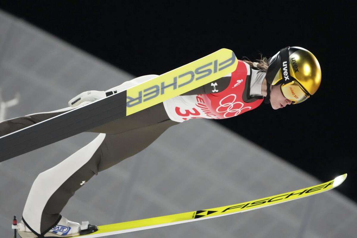 Ursa Bogataj skis at the 2022 Olympics.