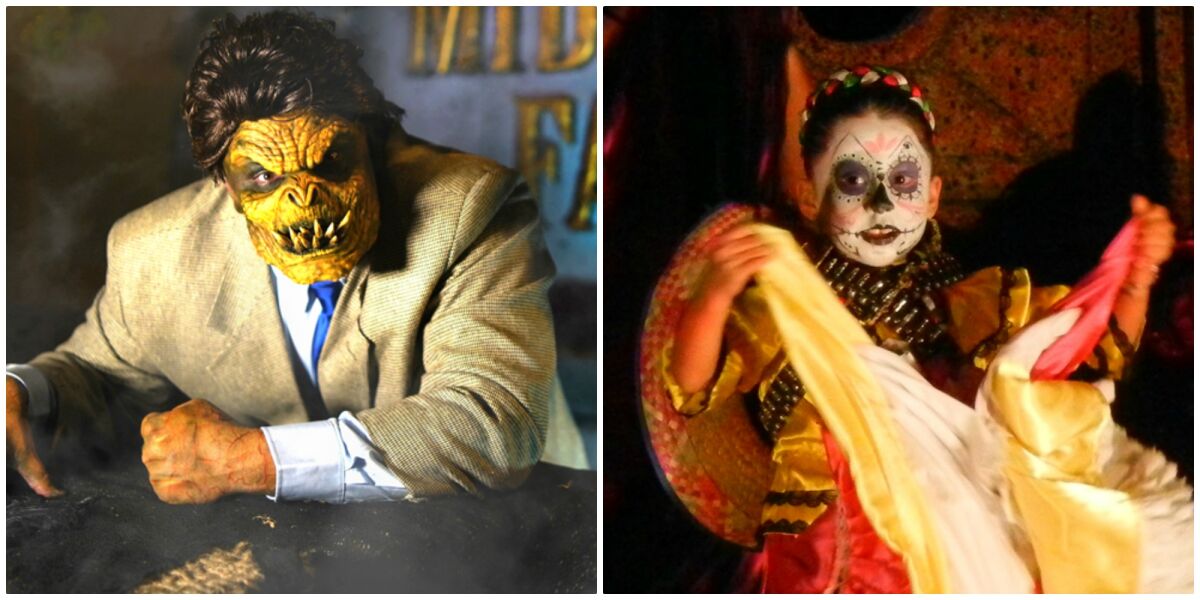 Shown are characters from the 'Los Angeles Haunted Hayride' and 24th Street Theatre's Día de los Muertos celebration.