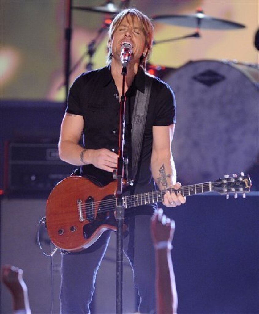 FILE - In this April 5, 2009 file photo, Keith Urban performs at the 44th Annual Academy of Country Music Awards in Las Vegas. (AP Photo/Mark J. Terrill, file)