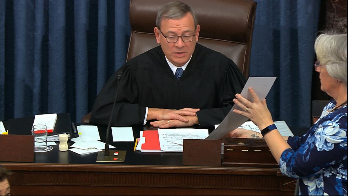Chief Justice John G. Roberts Jr. presides over Senate impeachment trial