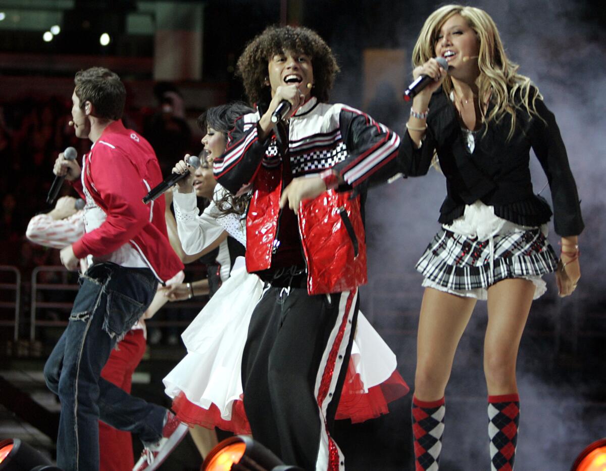Corbin Bleu, left, and Ashley Tisdale, right, in High School Musical at the Honda Center in Anaheim on Jan. 26, 2007. (Christine Cotter / Los Angeles Times)