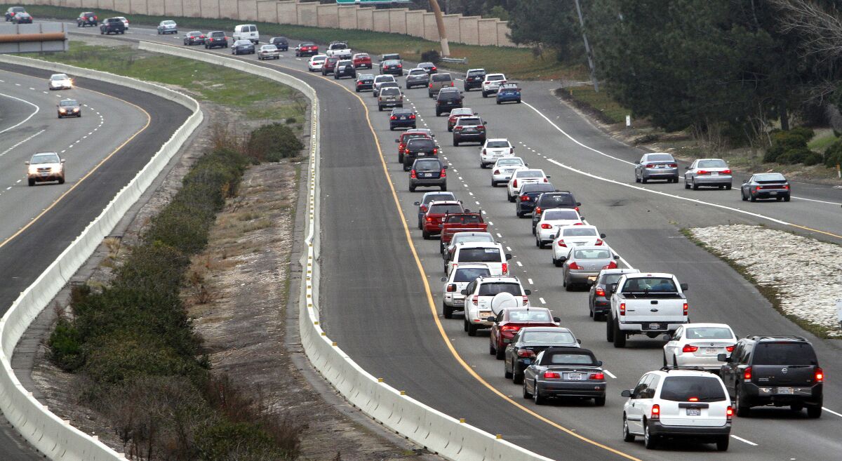 The afternoon eastbound traffic on State Route 56 at Carmel Country Road.