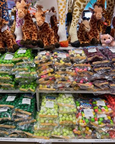 Candy and stuffed animals at EddieWorld, California's largest gas station.