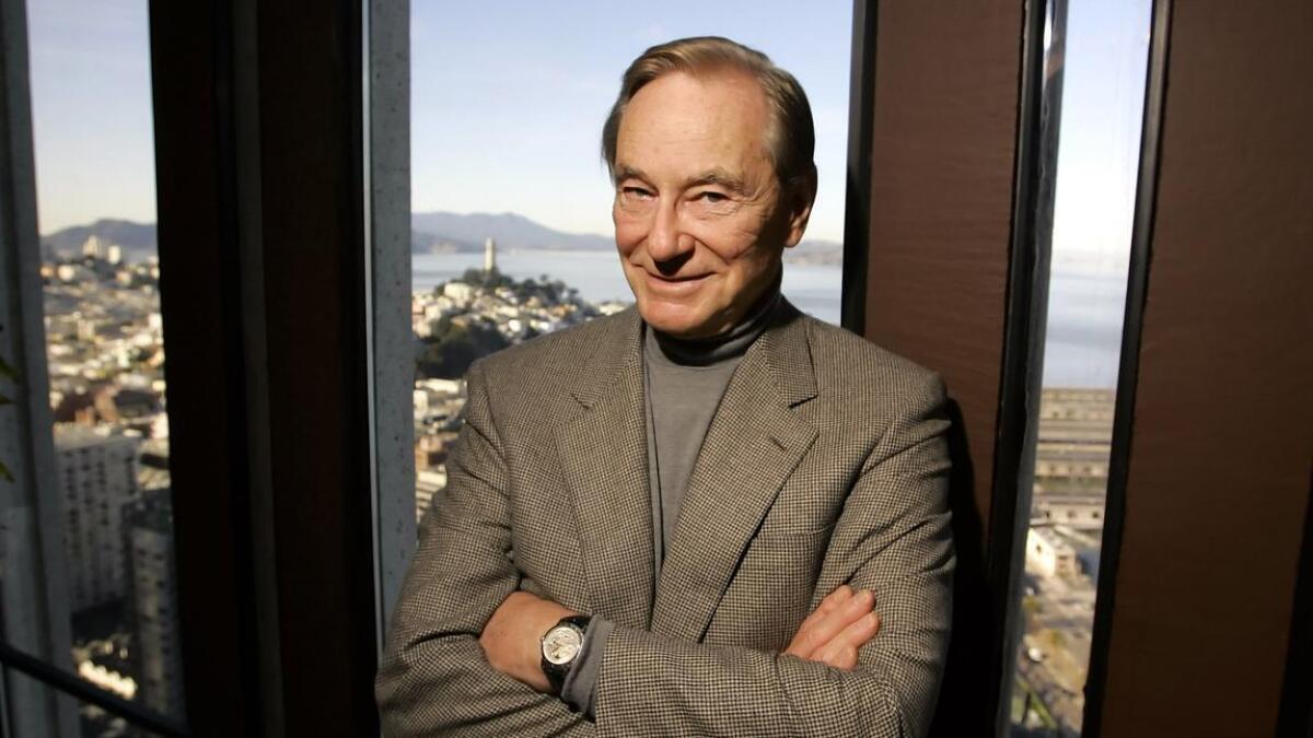 The emblematic one-percenter, venture capitalist Tom Perkins, is shown. Undoubtedly, he made his money without any help from anyone.