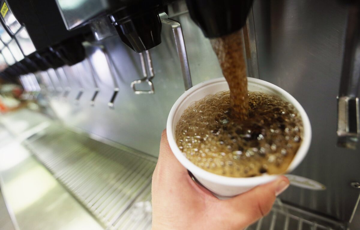 A 32-ounce soda is filled at a McDonalds in New York.
