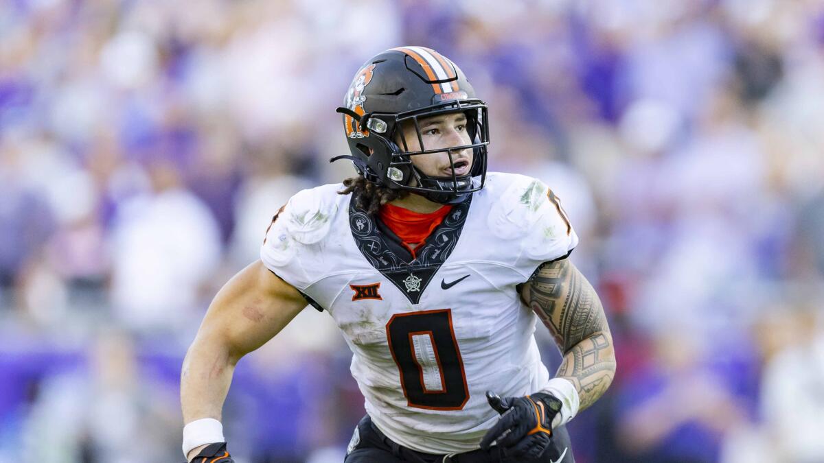 Oklahoma State linebacker Mason Cobb is seen during a game against TCU.