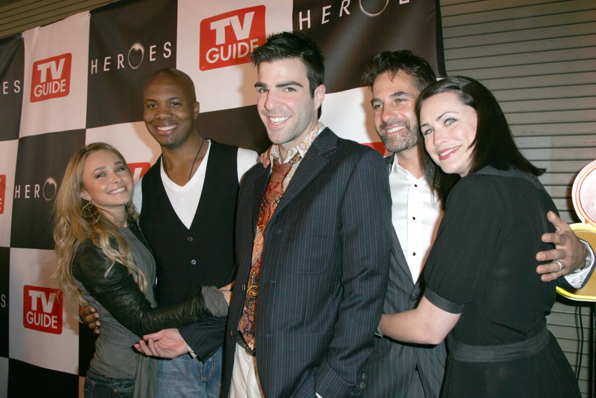 Hayden Panettiere, Leonard Roberts, Zachary Quinto, Adrian Pasdar and Rena Sofer of "Heroes" 