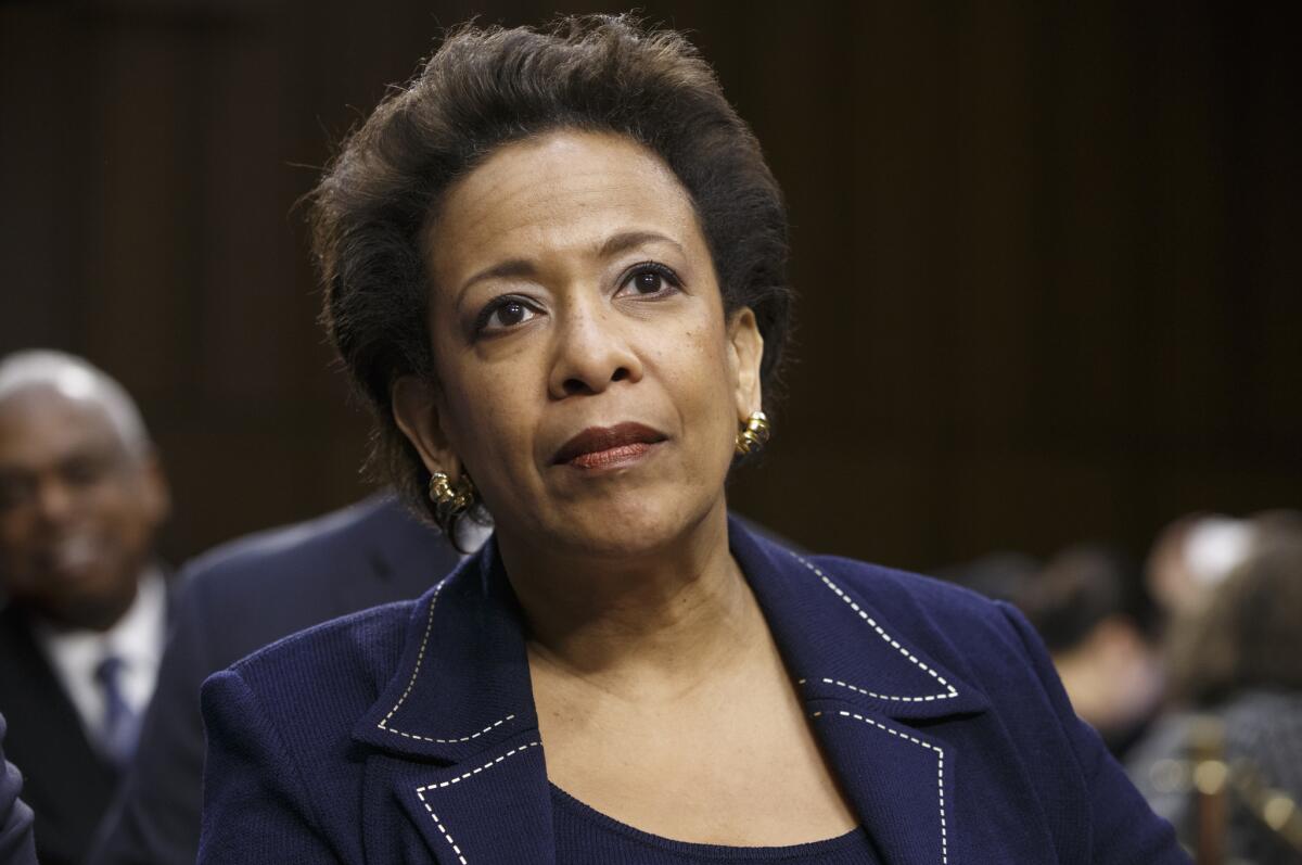 Attorney general nominee Loretta Lynch appears on Capitol Hill at a hearing in January. The Senate seems likely to further delay a vote on her nomination because of a separate dispute over abortion policy.