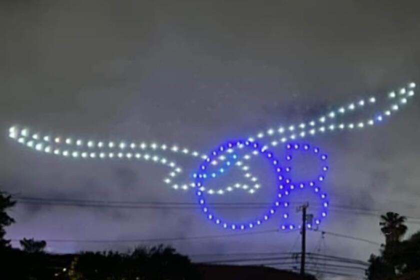 Ocean Beach gets its name in lights during the community's first Fourth of July drone show.