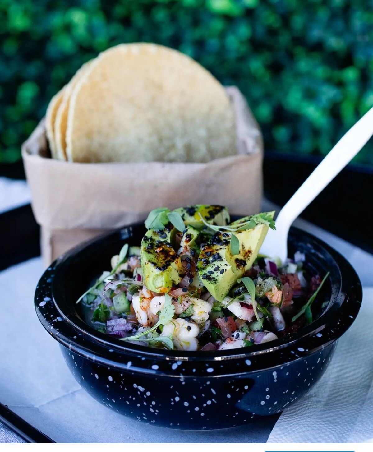 Mar Rustico's ceviche bowls are served with tostada shells