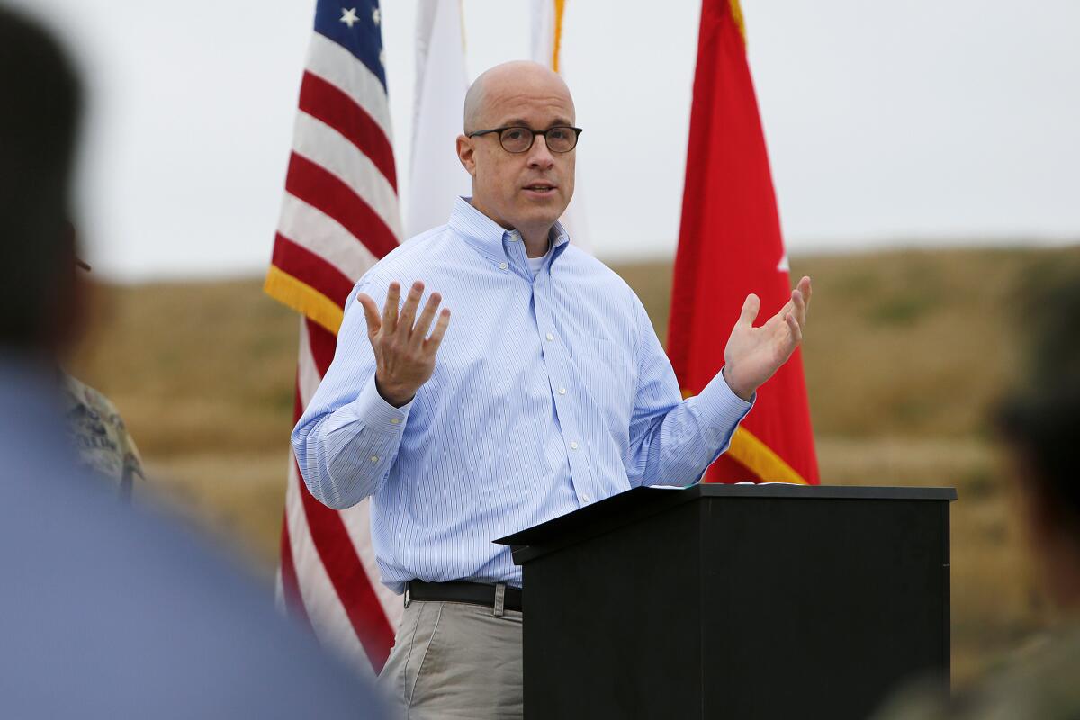 Paul Farnan speaks during the groundbreaking event at Joint Forces Training Base.
