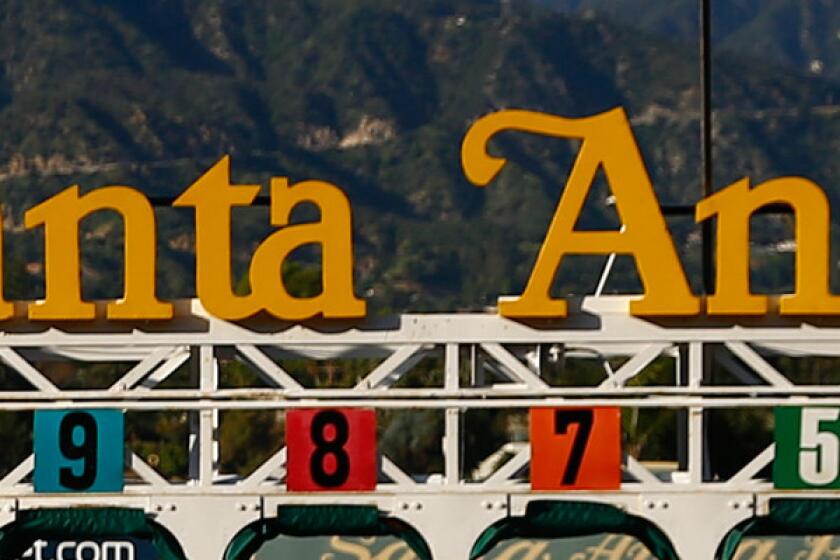 ARCADIA, CALIF. - APRIL 06: The starting gate is moved after a race at Santa Anita Park on Saturday, April 6, 2019 in Arcadia, Calif. (Kent Nishimura / Los Angeles Times)